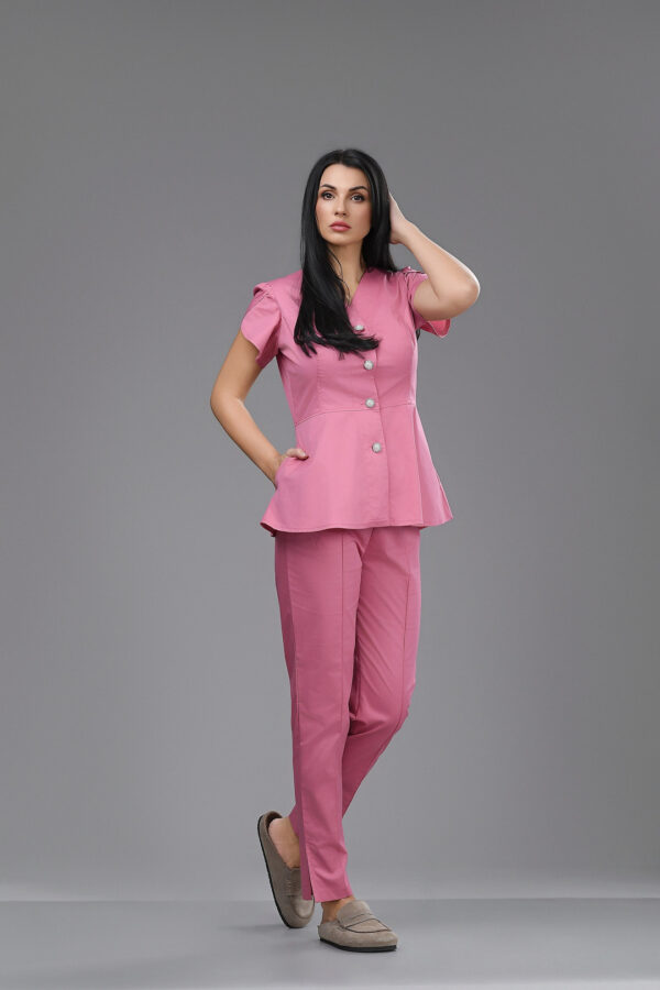 Costum medical peplum tunică cu mânecă lalea Pink Dust Couture