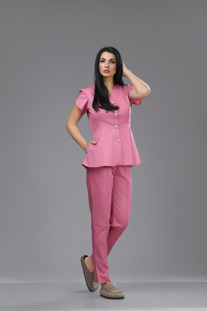 Costum medical peplum tunică cu mânecă lalea Pink Dust Couture
