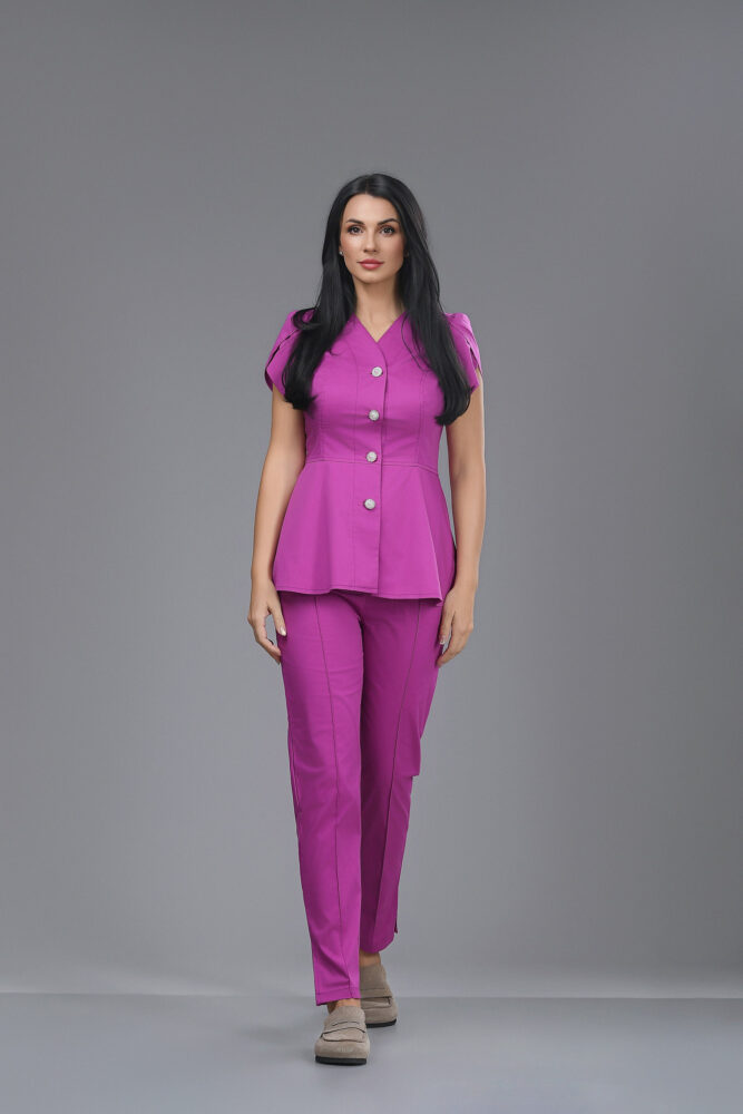 Costum medical peplum tunică cu mânecă lalea Magenta Couture