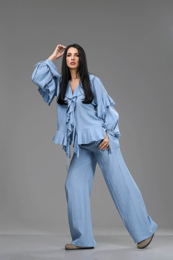 Set din 2 piese cu pantaloni lungi Bleu Ruffle